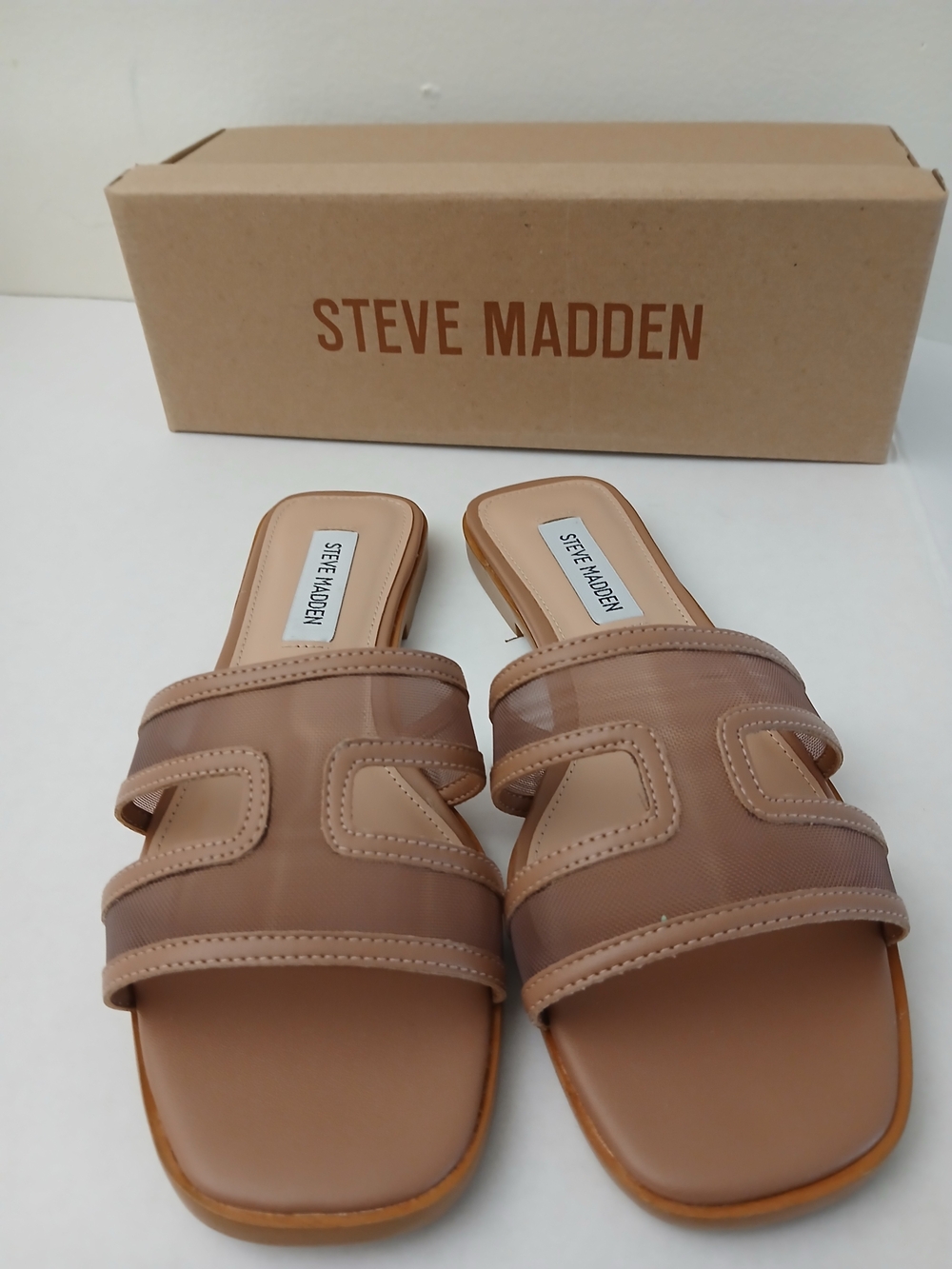 Steve Madden Nude/Tan Slide Mules with Mesh Straps New $25 - Picture 2 of 16